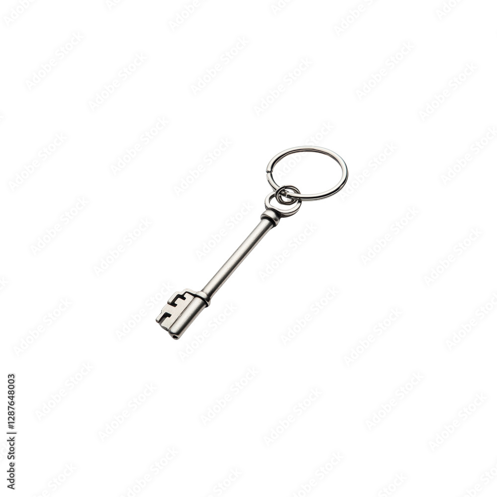 Metal Key on Keyring Isolated on a White Background With Shadow Metal Key on Keyring Isolated on a White Background With Shadow