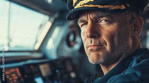 Confident Captain at the Helm of a Ship in a Control Room photo