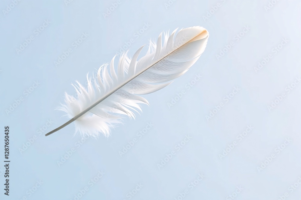 Obraz premium delicate white feather against a clear blue sky background