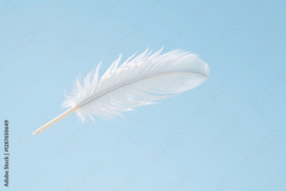 Obraz premium delicate white feather against a clear blue sky background