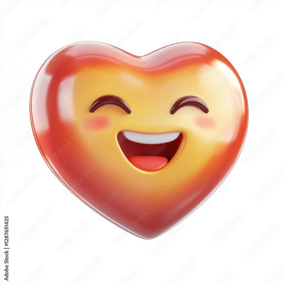 Heart-shaped emoji with a beaming expression isolated on white background Heart-shaped emoji with a beaming expression isolated on white background