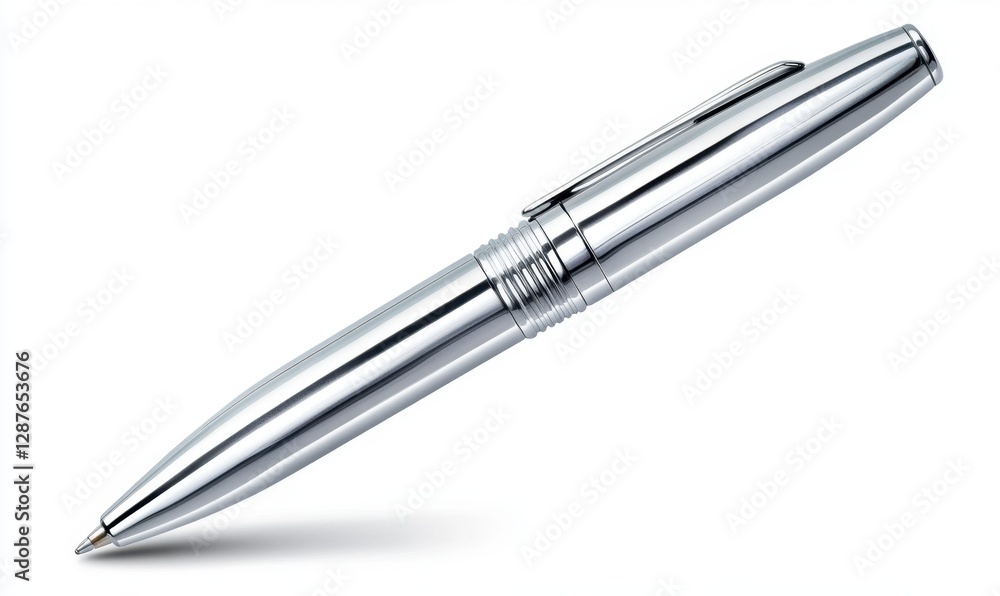 Chrome ballpoint pen isolated on white for business stationery Chrome ballpoint pen isolated on white for business stationery