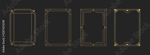 Geometric modern luxury line art deco minimalis frame collection. Vintage gold printable invitation template.