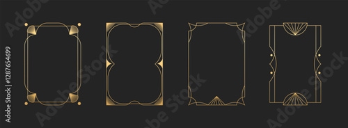 Geometric modern luxury line art deco minimalis frame collection. Vintage gold printable invitation template.