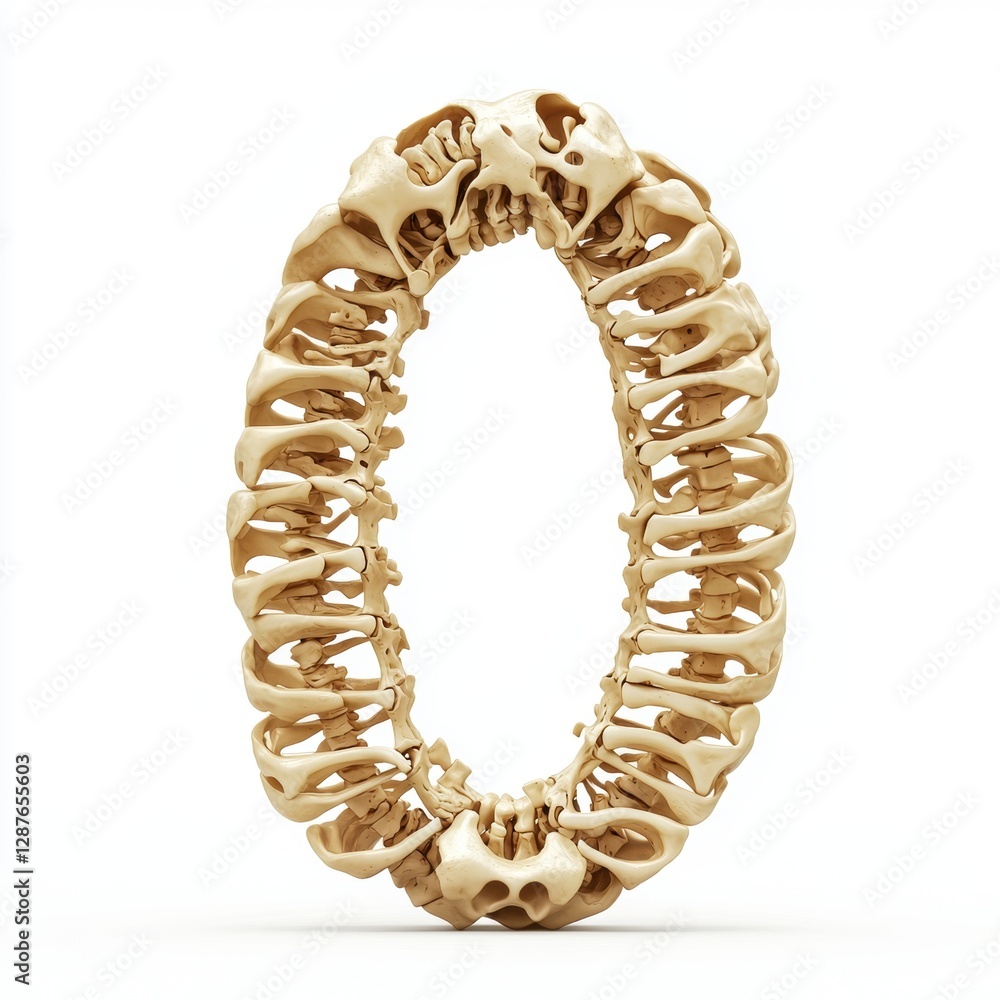 Obraz premium Number 0 made of detailed human bones with realistic texture isolated on a clean white background