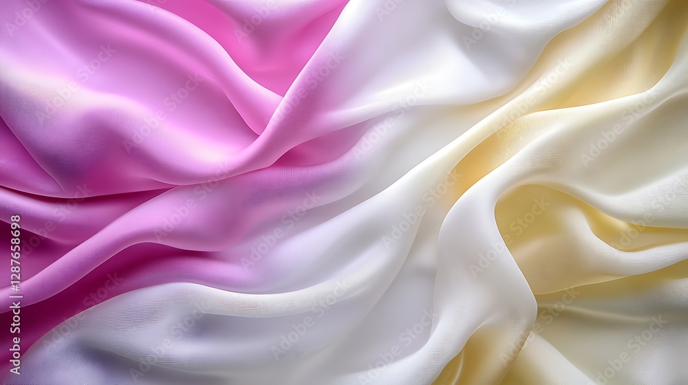Obraz premium Soft and Flowing Textiles in Pink, White, and Yellow for Elegant Background or Design Use