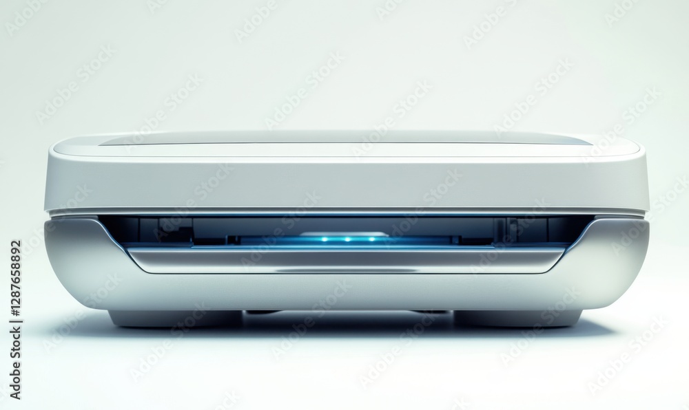 Futuristic white device with blue light on plain background Futuristic white device with blue light on plain background