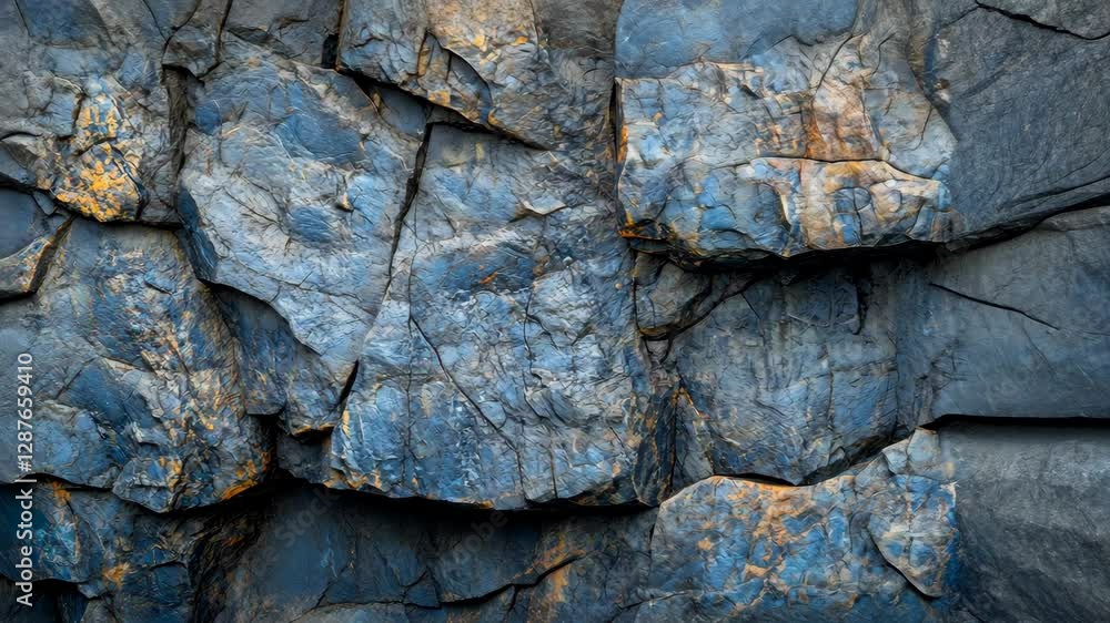 Textures of rugged blue stone in a natural rock formation under soft lighting Textures of rugged blue stone in a natural rock formation under soft lighting