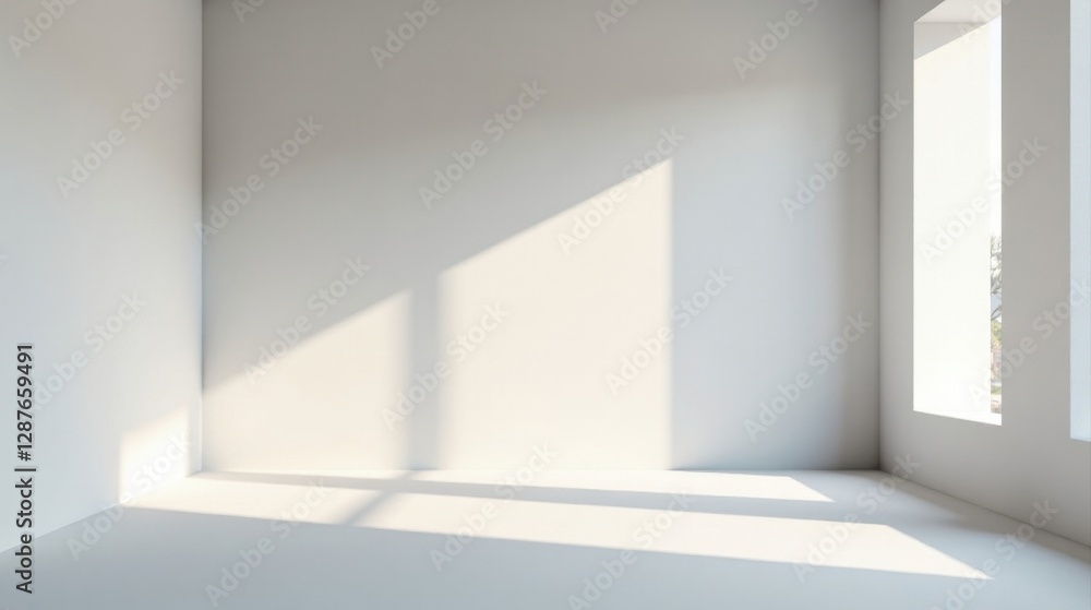 Fototapeta premium Sunlit Empty Room Interior Design Mockup Blank Walls and Window Light for Creative Projects