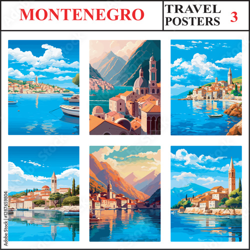 Montenegro Budva Kotor Budva Travel Poster Wall Art Print Collection Set Part 3