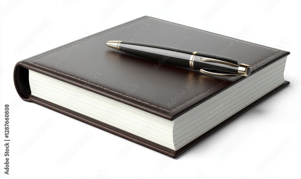 Leather Journal & Pen on White for Business, Writing, or Notes Leather Journal & Pen on White for Business, Writing, or Notes