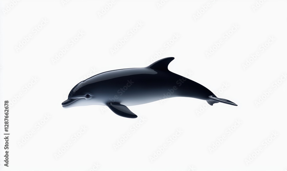 Fototapeta premium Dolphin glides through clear water, simple white background, ideal for educational use