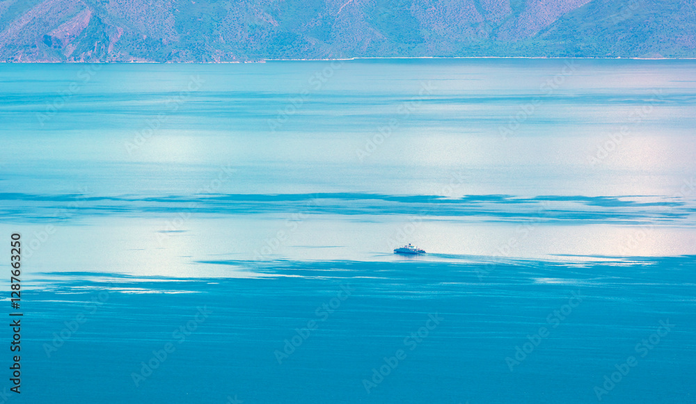 Ferry transporting snowy mountains and Van Lake, Tatvan, Bitlis