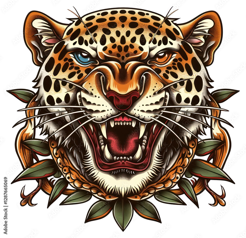 Fototapeta premium PNG Tattoo illustration jaguar leopard animal illustrated.