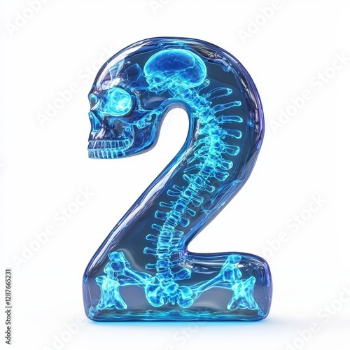 Wallpaper Mural Number 2 made of glowing blue X-ray scan effect with visible bone structure isolated on a clean white background Torontodigital.ca