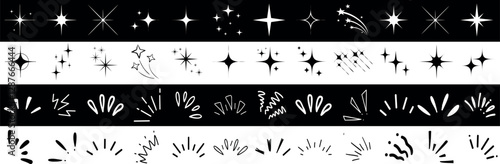 Sparkling stars, line sparkle, and dazzling vector icon set for festive, magical design graphics, perfect for creative celebration projects