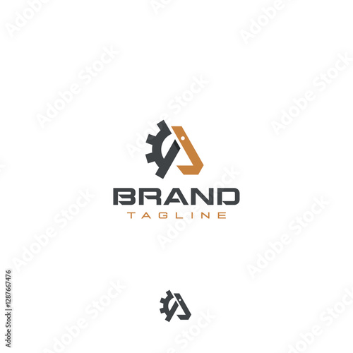 Construction machinery heavy machinery spare parts excavator gear vector logo