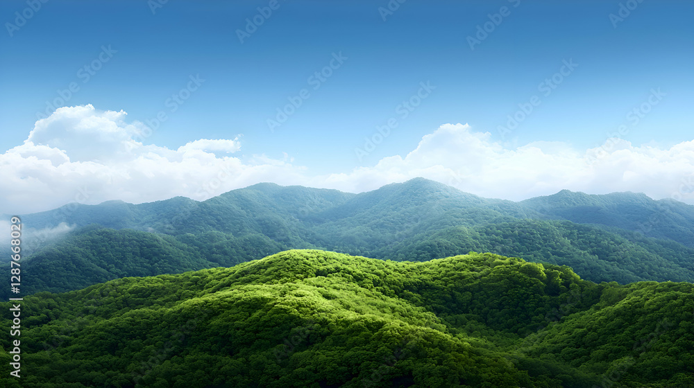 Fototapeta premium Lush Green Mountain Range Under a Blue Sky