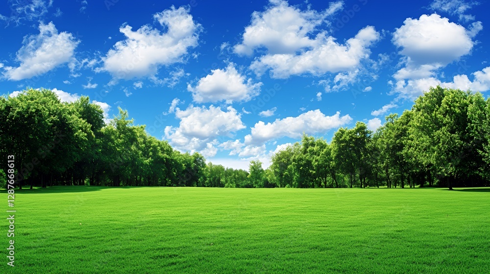 Vibrant Green Landscape Under a Sunny Blue Sky Vibrant Green Landscape Under a Sunny Blue Sky