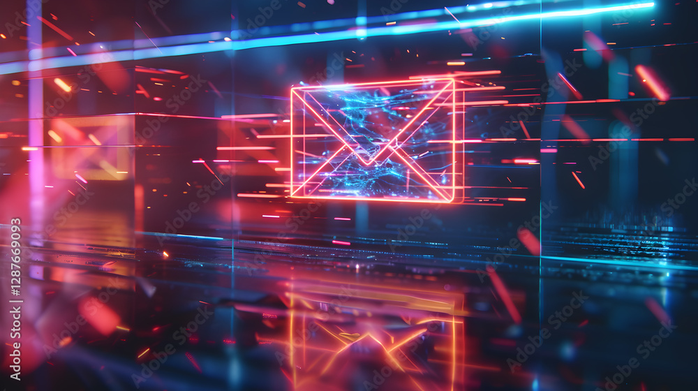 Obraz premium Futuristic Neon Email Communication Icon with Digital Glowing Effects