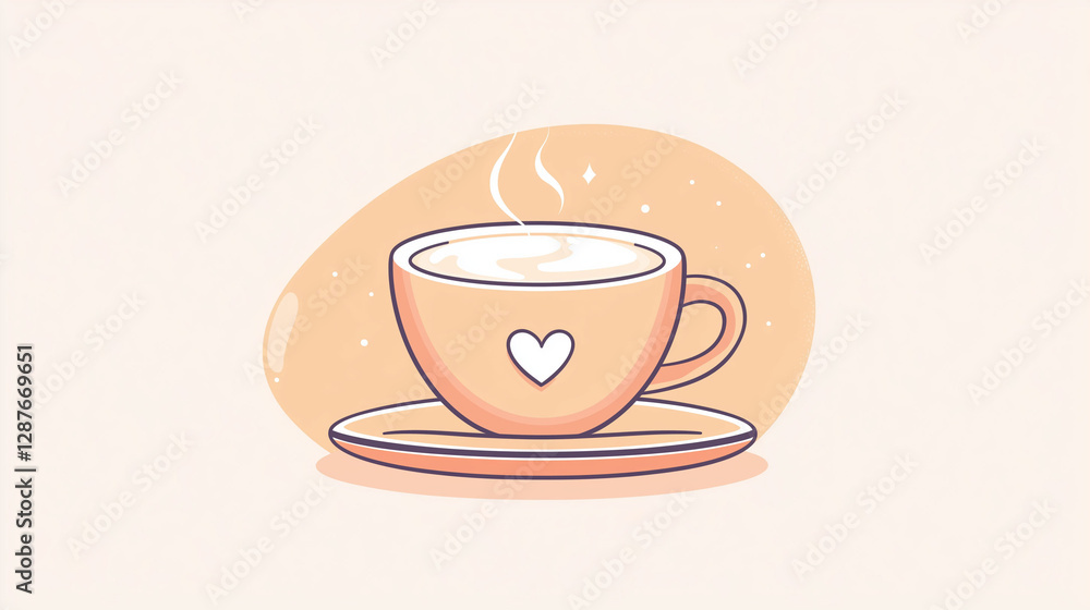 Cartoon-style of a steaming hot cappuccino in a cozy coffee cup Cartoon-style of a steaming hot cappuccino in a cozy coffee cup