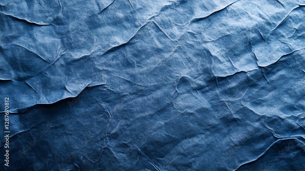 Fototapeta premium High-Resolution Close-Up of Blue Textured Paper with Crumpled Abstract Pattern
