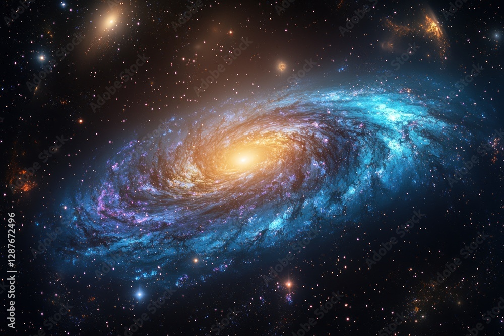 Fototapeta premium Spiral galaxy cosmic nebula, interstellar space exploration, deep space astronomy