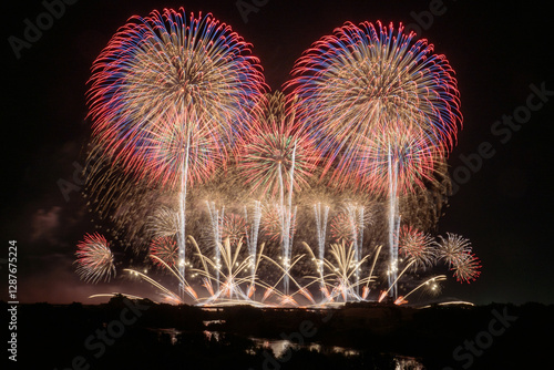 赤と青の大きな花火 / Big red and blue fireworks
