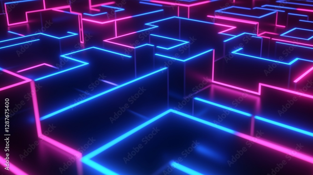 Futuristic Neon Maze with Glowing Blue and Pink Lights Futuristic Neon Maze with Glowing Blue and Pink Lights