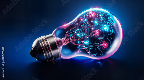 Futuristic AI Lightbulb Innovation, Technology, and Digital Intelligence, Creative Futuristic Digital Technology. photo