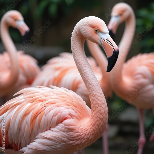 flamingos in a zoo group
