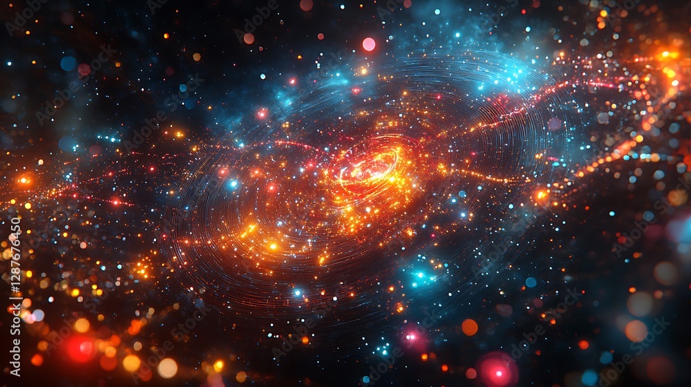Planetary orbits interconnected with glowing trade lines, constellations forming intricate economic networks, vibrant neon nodes against a dark galaxy background, high-tech celestial aesthetic, Planetary orbits interconnected with glowing trade lines, constellations forming intricate economic networks, vibrant neon nodes against a dark galaxy background, high-tech celestial aesthetic,