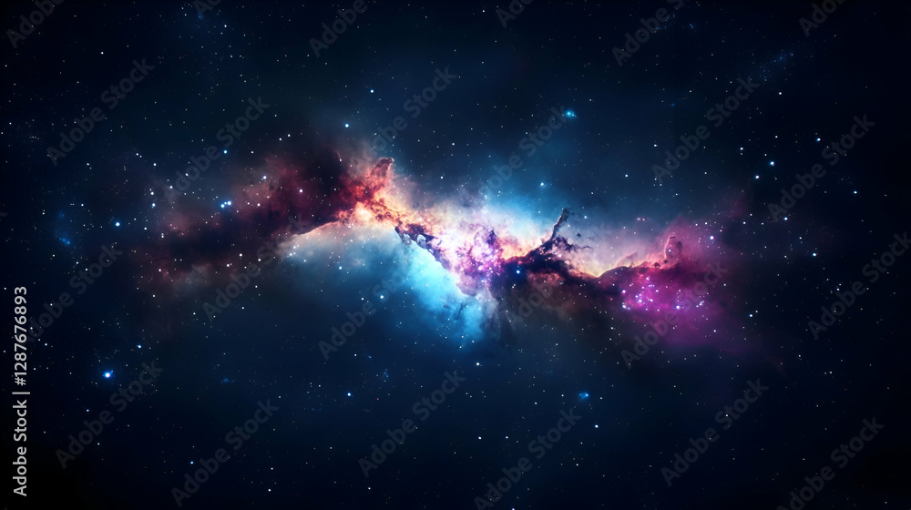 Fototapeta premium Vibrant Nebula in Dark Space with Glowing Cosmic Clouds