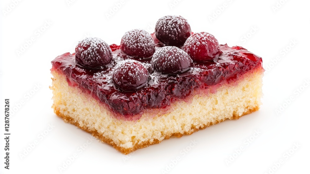 Artistic slice of cranberry upside-down cake, cut section showing layers, glossy cranberries in syrup, fine crumbs, food photography, isolated on white background Artistic slice of cranberry upside-down cake, cut section showing layers, glossy cranberries in syrup, fine crumbs, food photography, isolated on white background