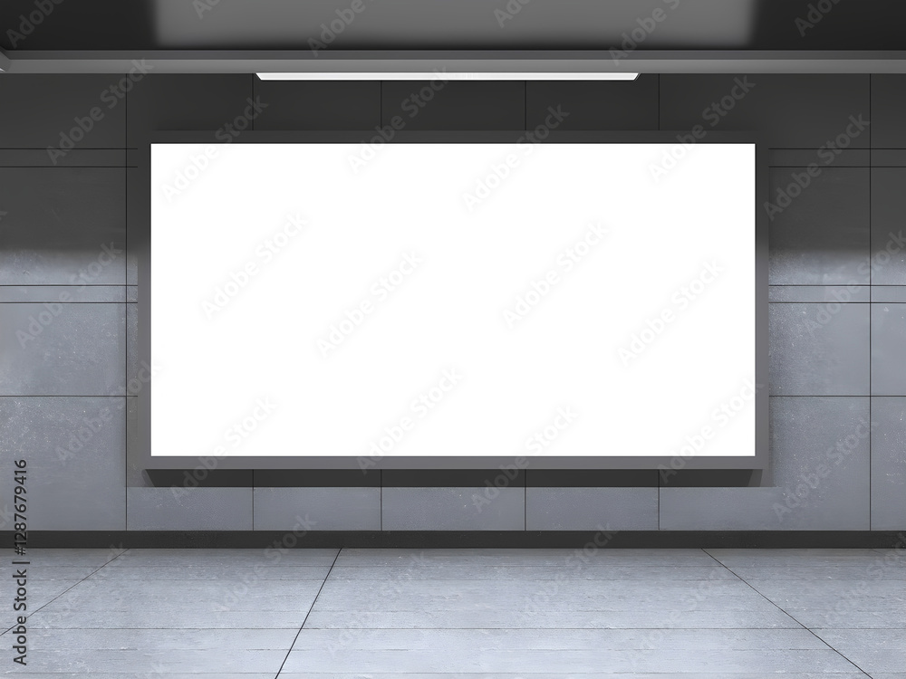 Fototapeta premium Blank digital billboard mockup in train station platform. Modern design. Empty space for advertisement. Suitable for marketing presentations retail ads. Horizontal outdoor advertising media display