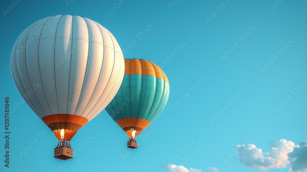 Obraz premium Balloons float freely in sky. Background is soft blue. Ideal for travel concepts