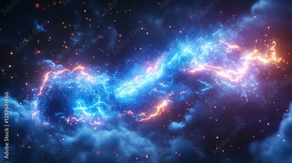 Fototapeta premium Futuristic Digital Wave with Glowing Blue Particles and Starry Background