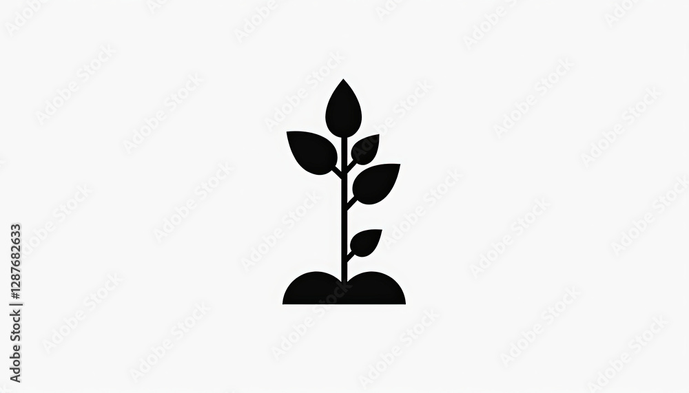 Minimalist Black and White Plant Icon Simple Design for Growth Concept with Copy Space Minimalist Black and White Plant Icon Simple Design for Growth Concept with Copy Space