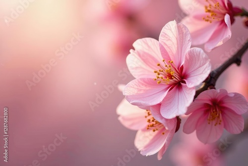 Wallpaper Mural Soft peach fuzz falls gently on delicate cherry blossom petals, flowers, soft pink Torontodigital.ca