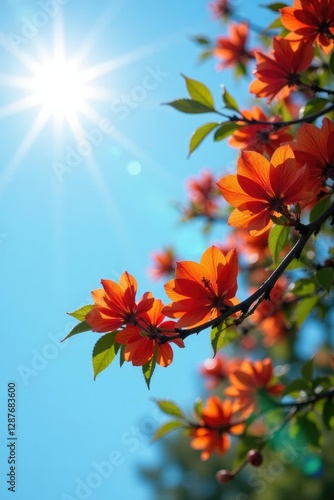 Full sun Mandarintree flowers against a bright blue sky, Nature, Natural, Serene photo