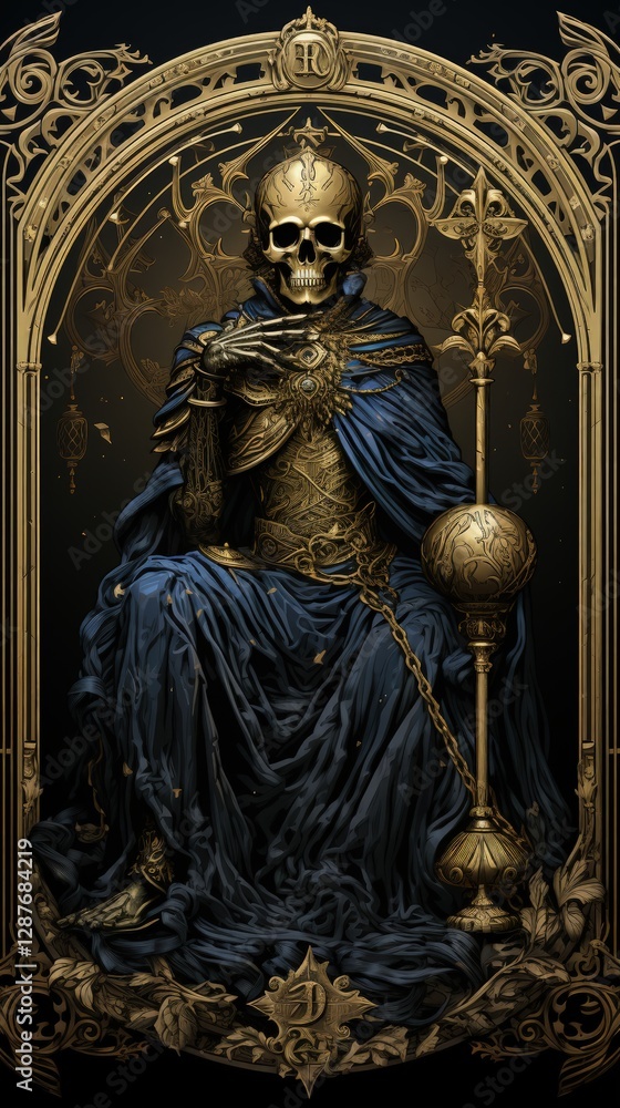 Obraz premium Vintage Tarot Artwork Featuring a Skeleton in Knight’s Armor