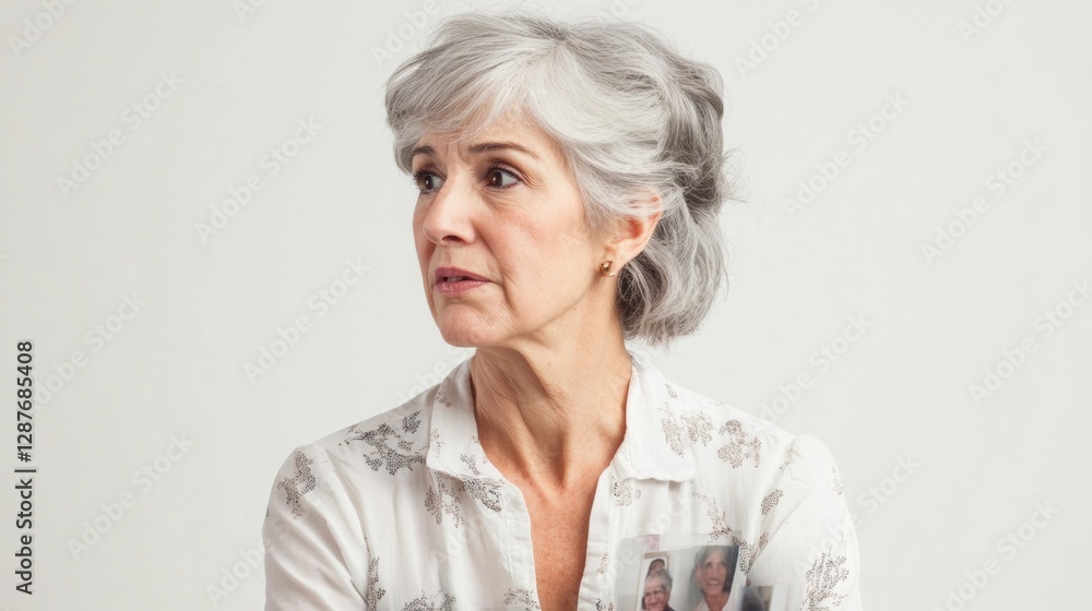 Dementia symptoms in a senior woman struggling with recalling family members' names. Featuring emotional distress and confusion Dementia symptoms in a senior woman struggling with recalling family members' names. Featuring emotional distress and confusion