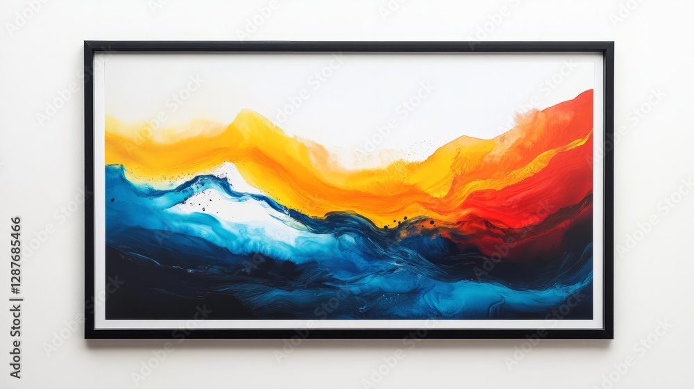 Naklejka premium A modern picture frame with a slim black border, holding an abstract art print, isolated on a white background