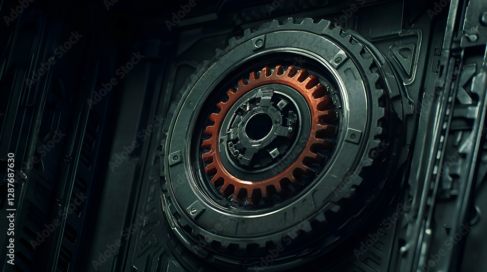 Dark Grey Metallic Gears Mechanism Close Up Dark Grey Metallic Gears Mechanism Close Up