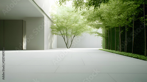 Minimalist Courtyard Design with Green Tree and White Walls