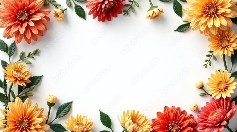 A vibrant arrangement of orange and yellow blossoms creates a delightful floral frame, perfect for announcements, invitations, or seasonal greetings. A vibrant arrangement of orange and yellow blossoms creates a delightful floral frame, perfect for announcements, invitations, or seasonal greetings.