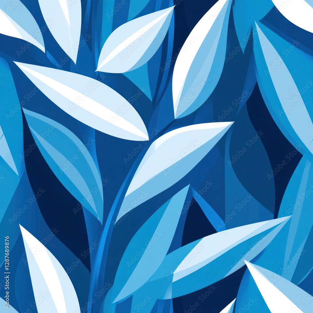 Fototapeta premium Abstract blue leaves pattern fills entire frame. Artistic organic shapes create soothing underwater scene