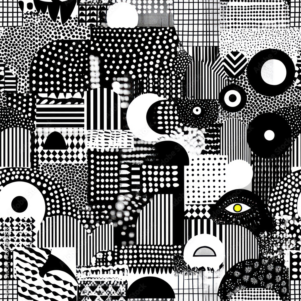 Abstract Elephant Forms Amidst Geometric Shapes in Black and White Background