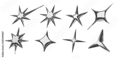 Wallpaper Mural Y2k 3d chrome halftone stars shape retro abstract elements vector illustration set. Chrome silver 3d metallic halftone semitone retro effect collection. Y2k space various star retro futuristic shapes. Torontodigital.ca