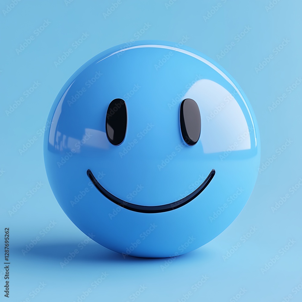 Fototapeta premium Rich blue Smiley emoji with a cool-toned gradient background, showcasing smooth textures